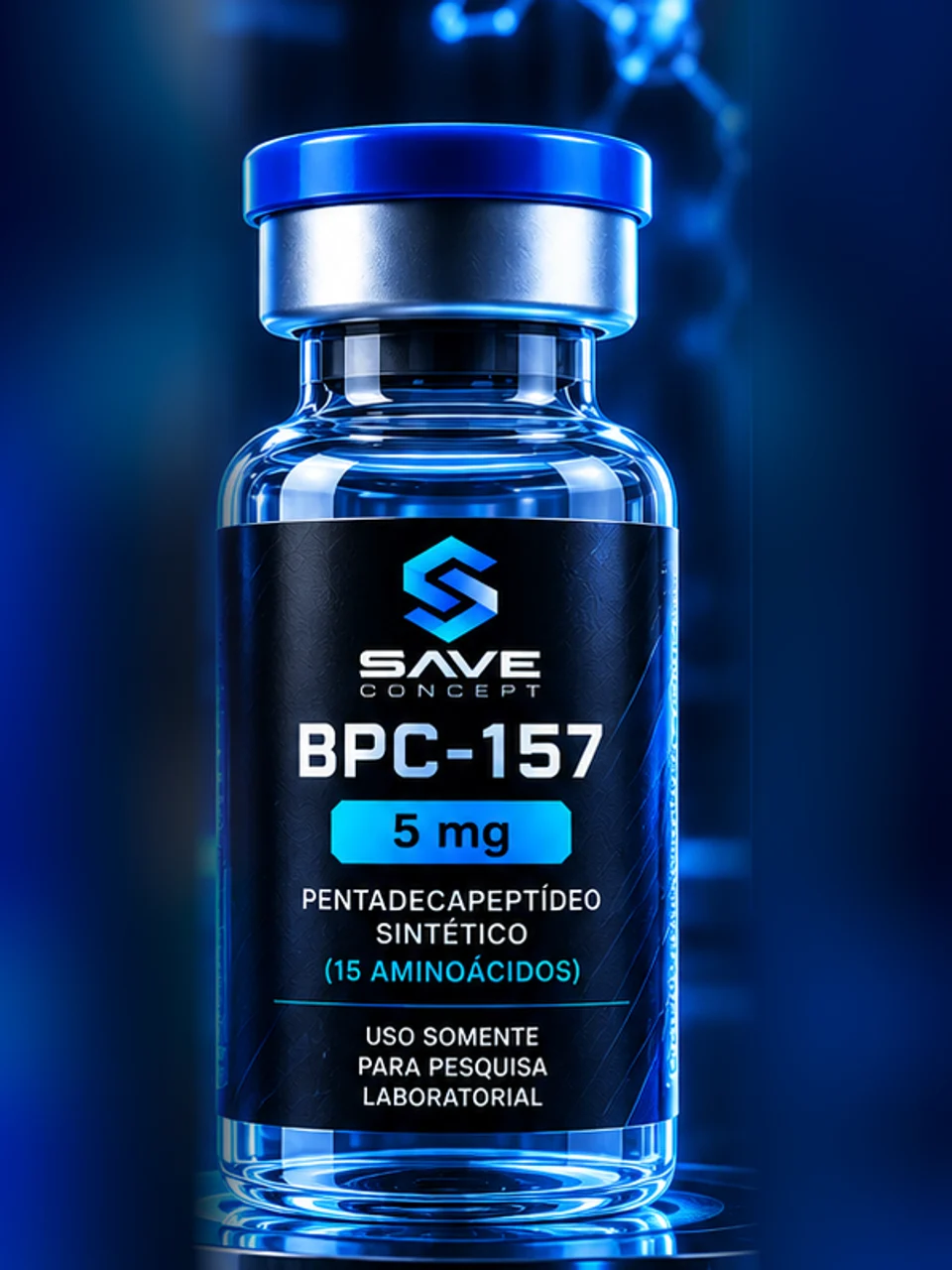 Frasco Save Concept BPC-157 5mg, rótulo de uso somente para pesquisa laboratorial