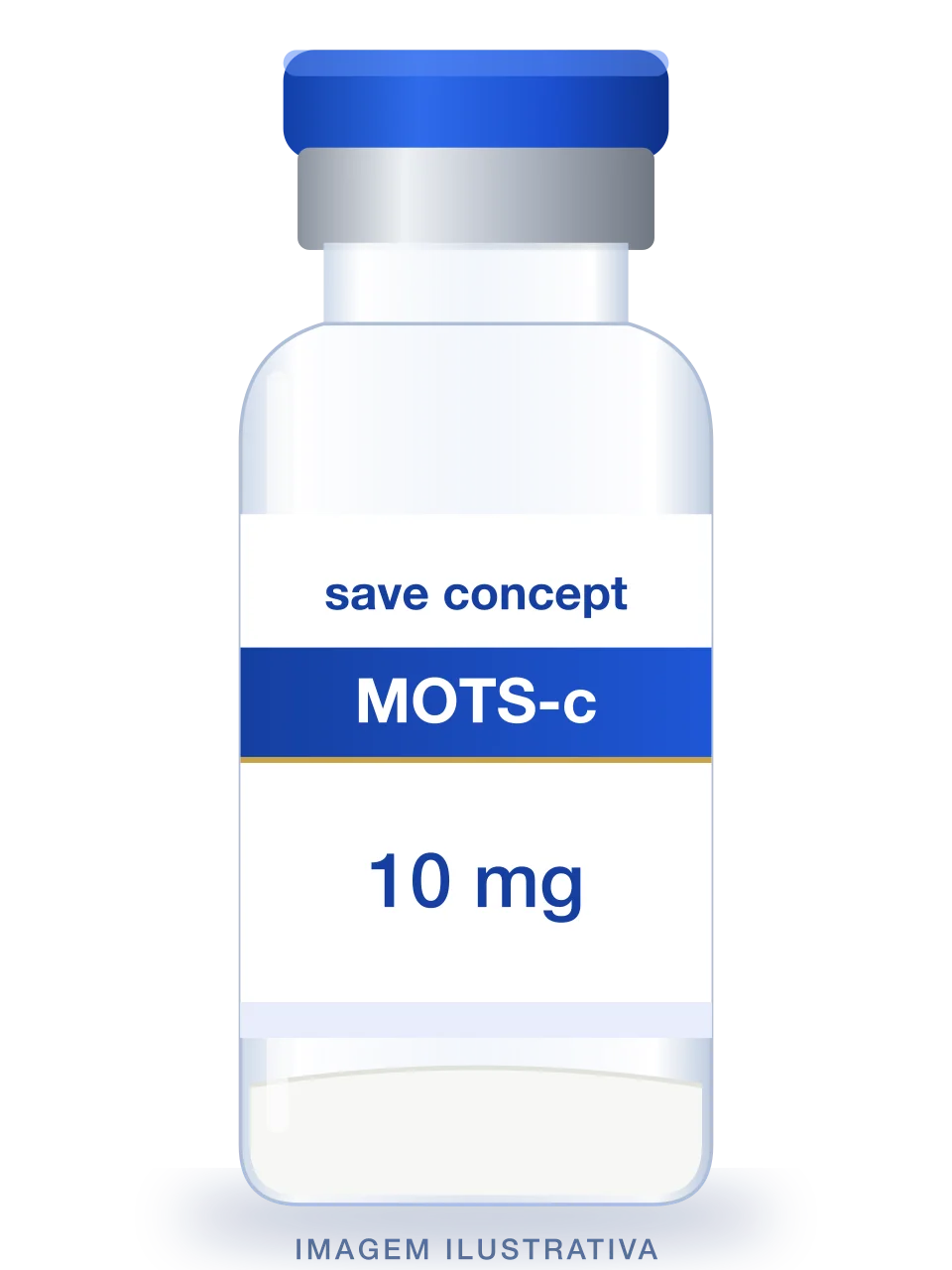 Ilustração de frasco de MOTS-c 10mg com rótulo Save Concept